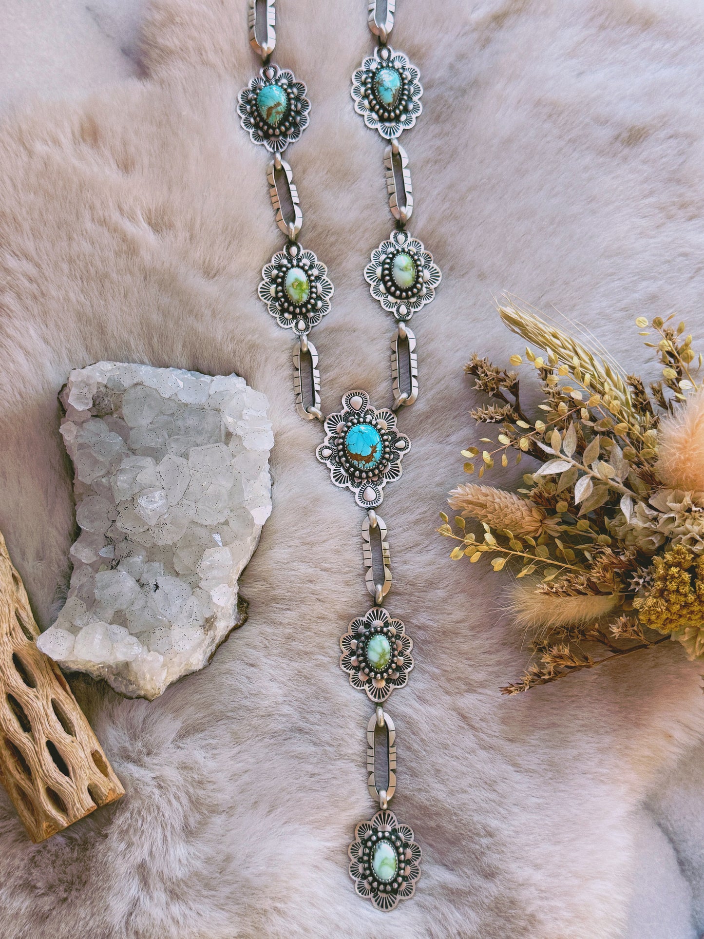 Heirloom signature sawcut lariat with Palomino and Sierra Bella turquoise