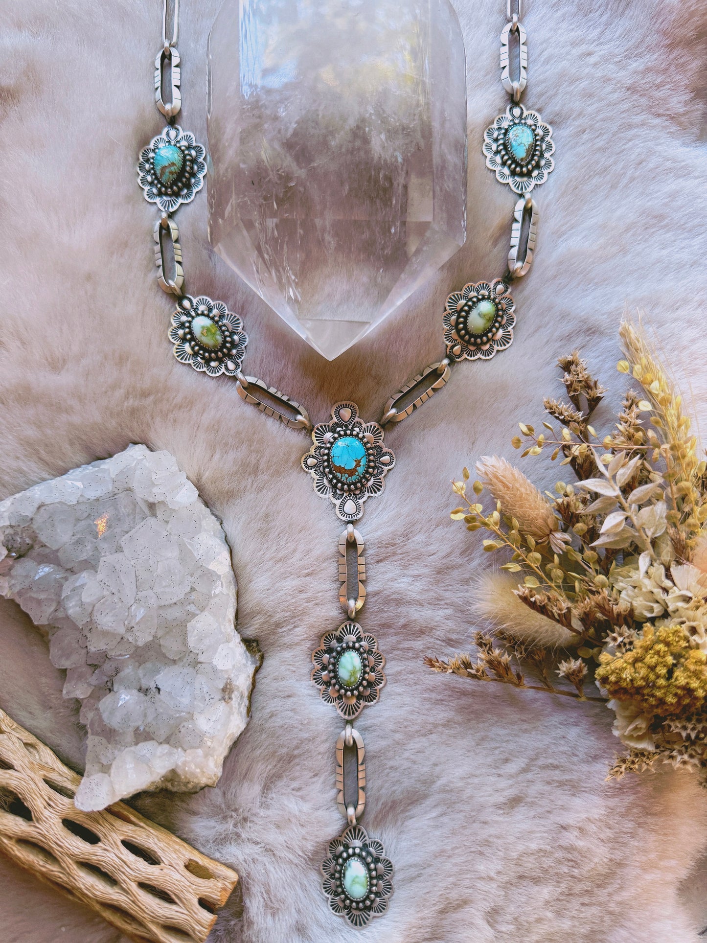 Heirloom signature sawcut lariat with Palomino and Sierra Bella turquoise