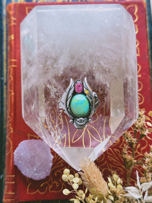 Early access watermelon tourmaline with polychrome turquoise PENDANT (not ring) for Debby ONLY