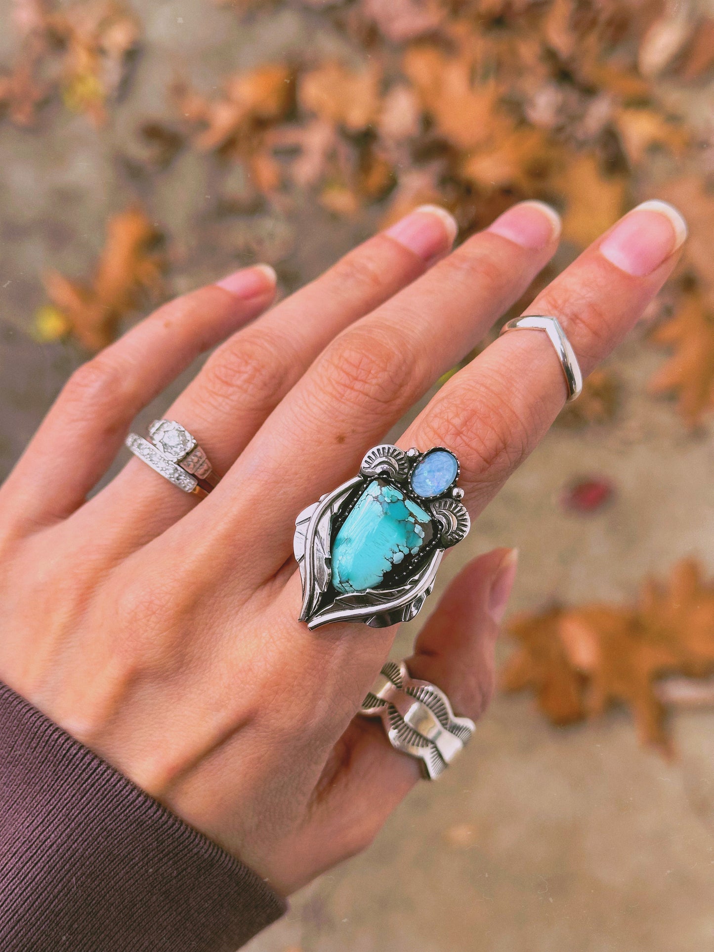 Turquoise + Australian Opal Botanical Ring