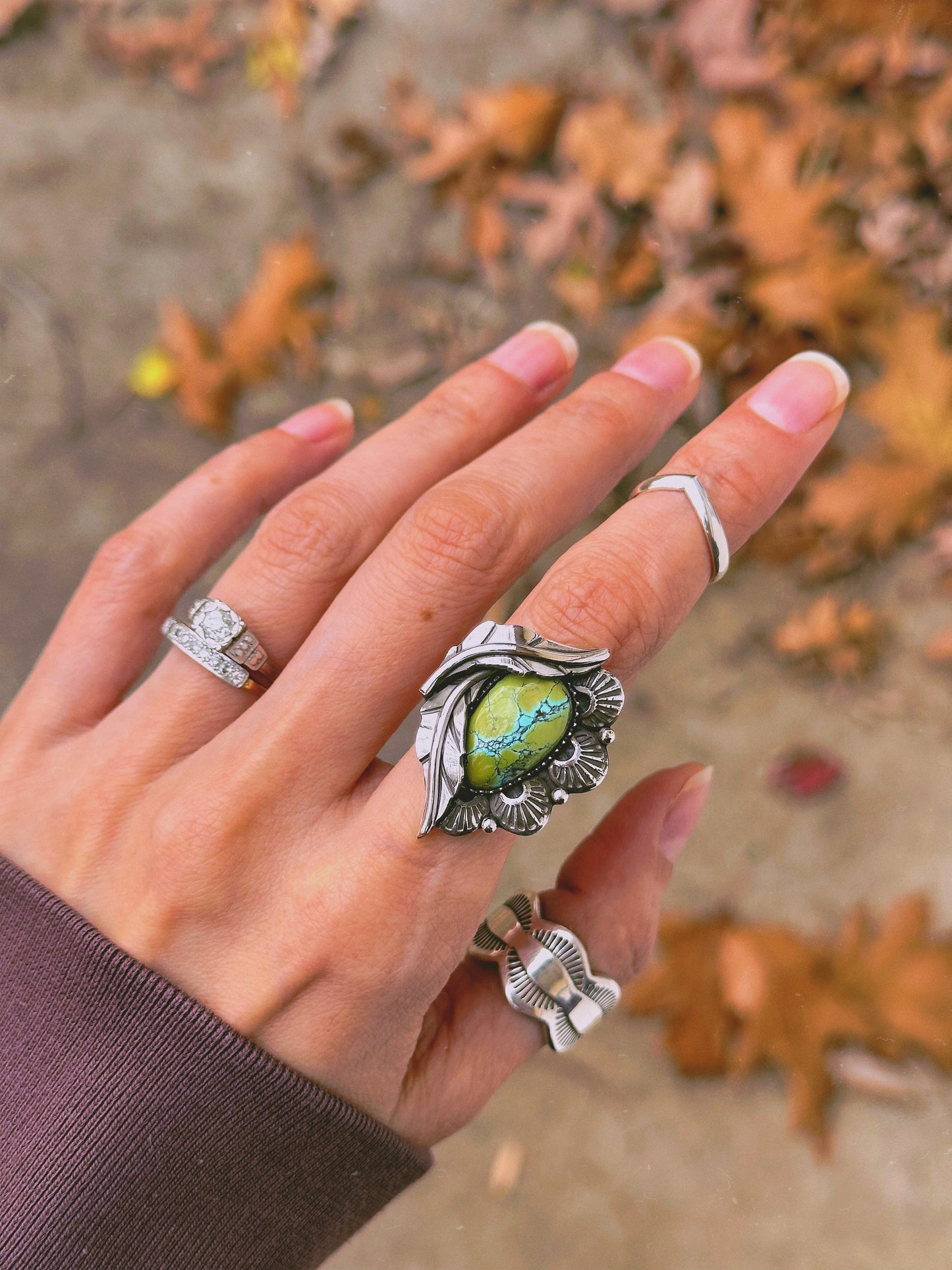 Botanical Ring with Stunning Blue Halo Polychrome Turquoise