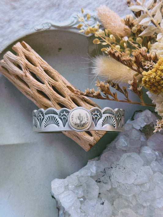 Heirloom Scallop Cuff with Saguaro Scrimshaw