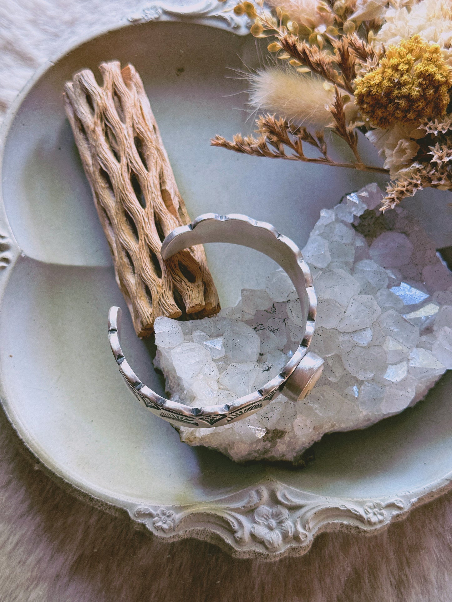 Heirloom Scallop Cuff with Saguaro Scrimshaw